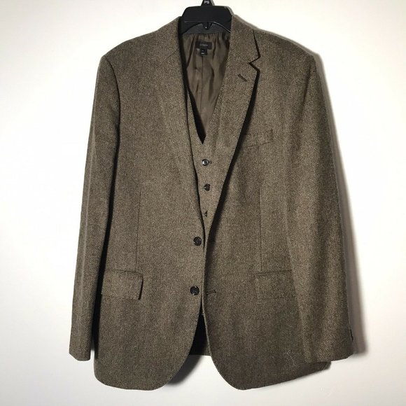 J.Crew Suits \u0026 Blazers | Euc J.Crew Moon Tweed Blazer Vest 2 Piece Set Brown Herringbone Size 42r Large | Color: Brown | Size: 42 | Thepurplegoat's